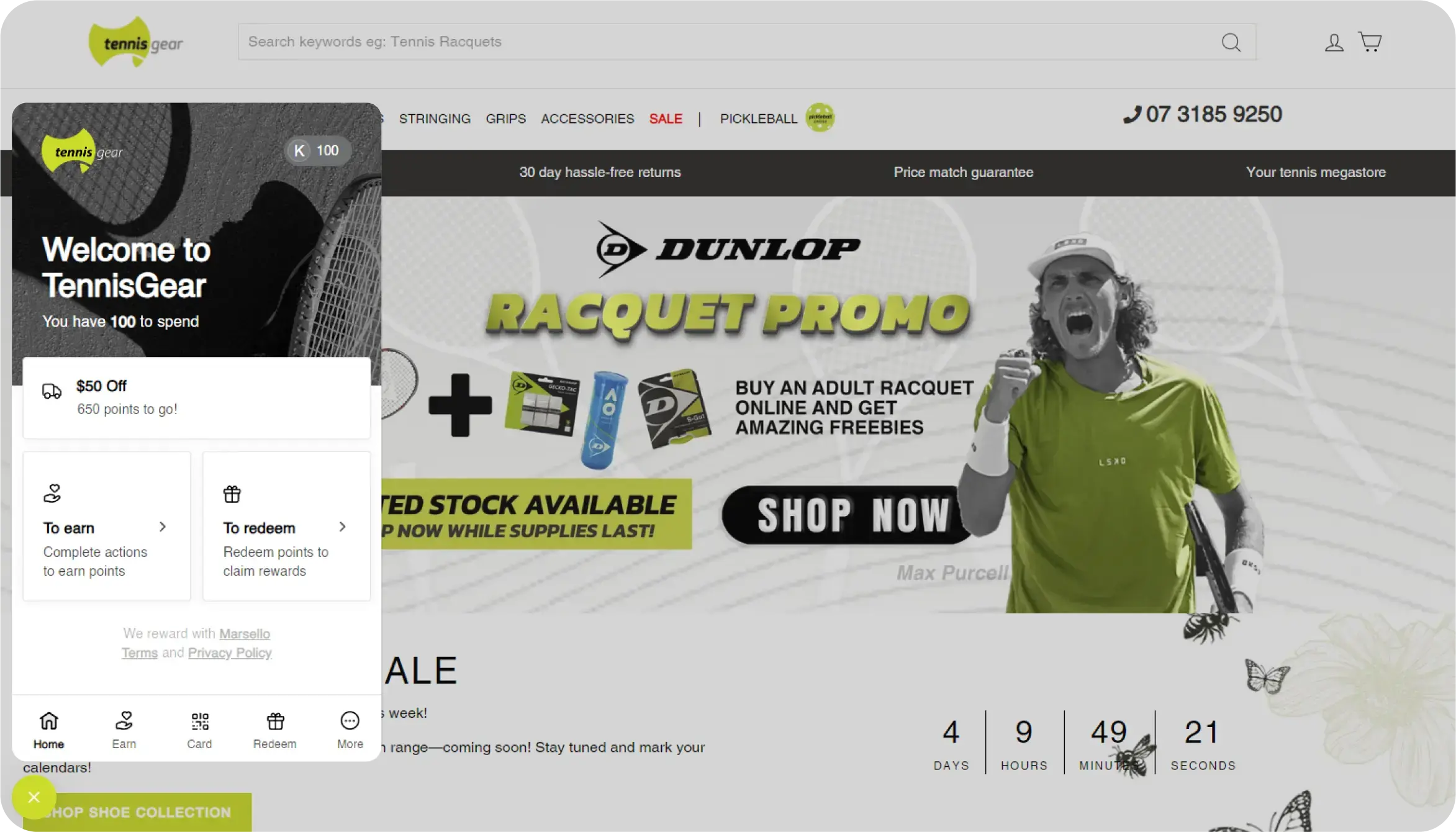 TennisGear-eCommerce-Customer-Loyalty-Widget