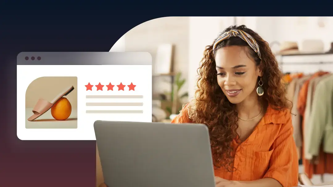 Women in retail store sitting at computer showing ecommerce website